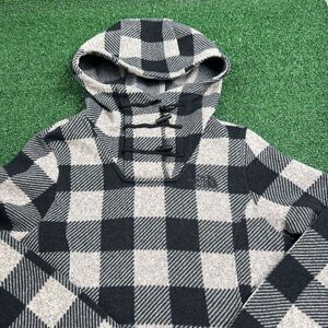 The North Face Crescent Fleece Hooded‎ Pullover Sweater Sz Sm Black White Plaid